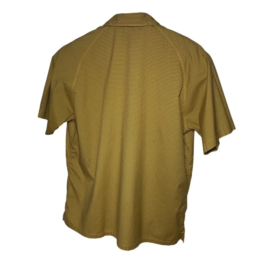 The North Face Men XL Short Sleeve Gingham Button Down Shirt Mustard Yellow Grey